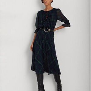 Ralph Lauren Navy Plaid Midi Dress